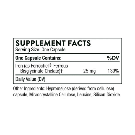 Iron Bisglycinate by Thorne Supplement Facts