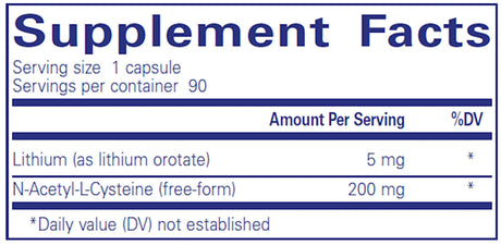 Lithium (orotate) 5mg by Pure Encapsulations Supplement Facts