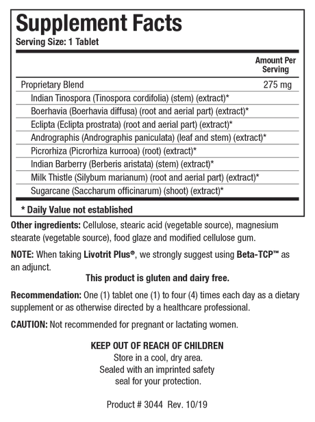 Livotrit Plus by Biotics Research Supplement Facts