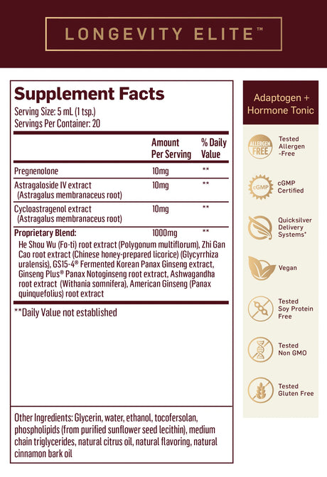 Longevity Elite by Quicksilver Scientific Supplement Facts