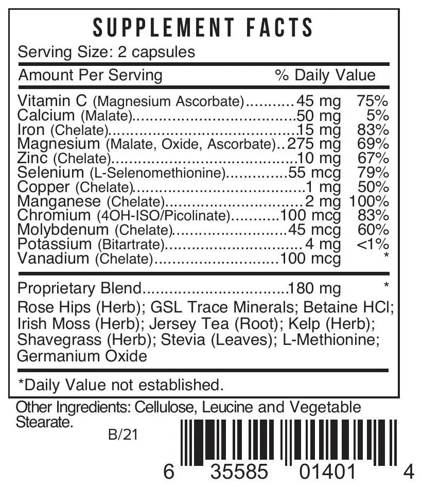 MIN Multi Mineral Plus by Systemic Formulas Supplement Facts