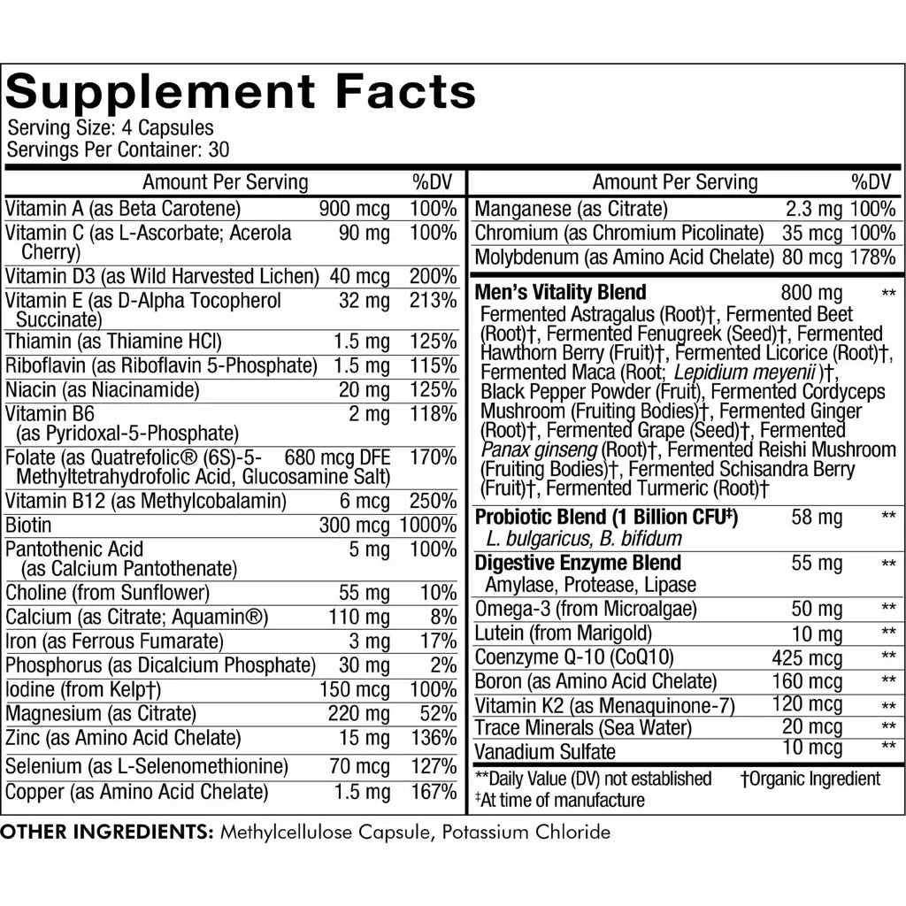 Men's Fermented Multivitamin by Codeage Supplement Facts