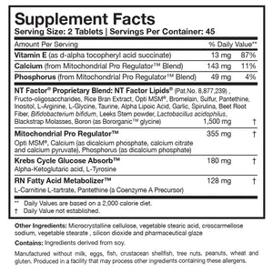 NT Factor Energy by Researched Nutritionals Supplement Facts
