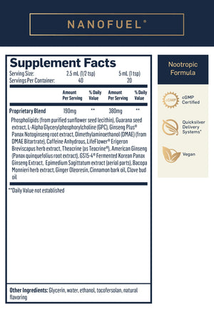 NanoFuel Nootropic Formula by Quicksilver Scientific Supplement Facts