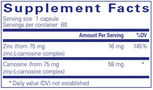 Peptic-Care (Zinc-L-Carnosine) by Pure Encapsulations Supplement Facts