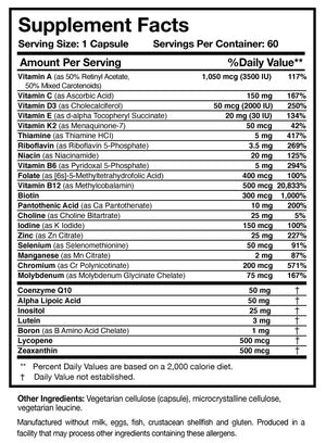 Physician's Daily Multivitamin + D3 by Researched Nutritionals Supplement Facts
