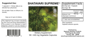 Shatavari Supreme by Supreme Nutrition Supplement Facts