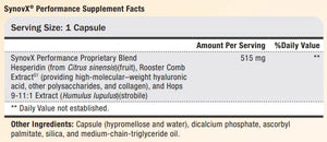 SynovX Performance by Xymogen Supplement Facts