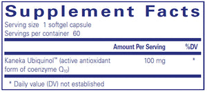 Ubiquinol-QH 100mg by Pure Encapsulations Supplement Facts