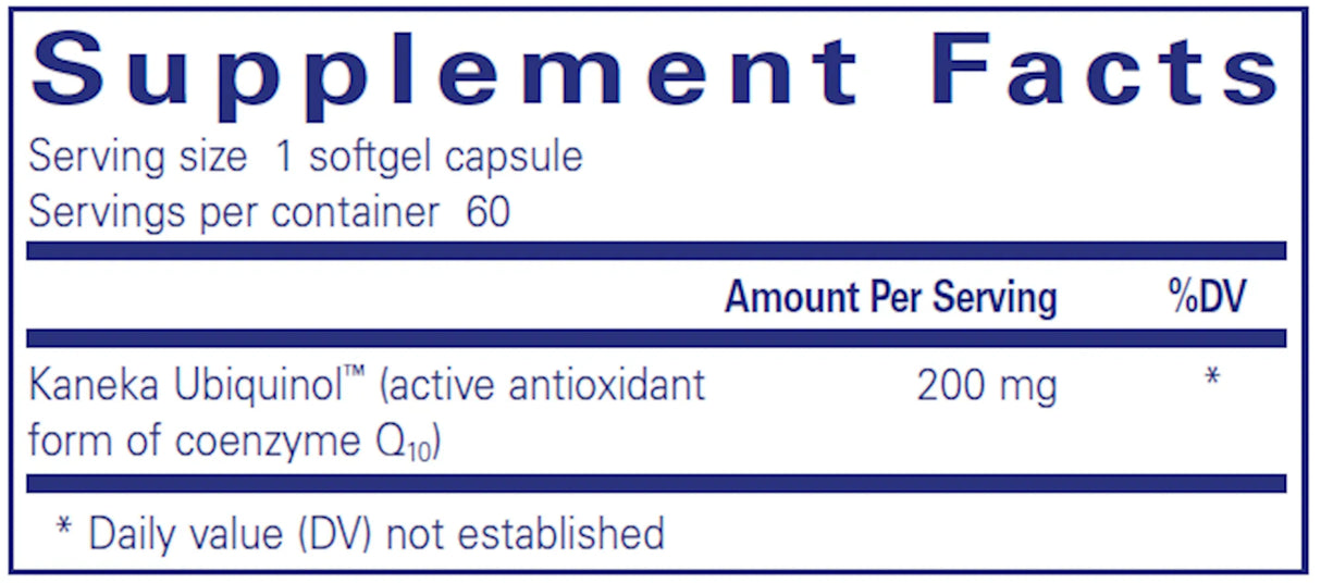 Ubiquinol-QH 200mg by Pure Encapsulations Supplement Facts