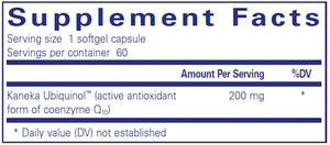 Ubiquinol-QH 200mg by Pure Encapsulations Supplement Facts