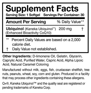 Ubiquinol Super 200 by Researched Nutritionals Supplement Facts