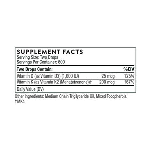 Vitamin D + K2 by Thorne Bottle Label
