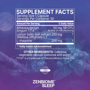 ZenBiome Sleep by Microbiome Labs Supplement Facts