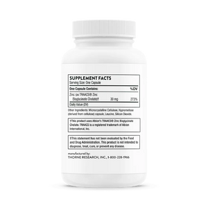 Zinc Bisglycinate 30 mg by Thorne Bottle Supplement Facts