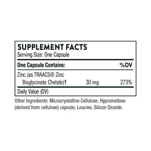 Zinc Bisglycinate 30 mg by Thorne Supplement Facts