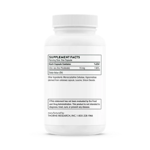 Zinc Picolinate 15 mg by Thorne Bottle Supplement Facts