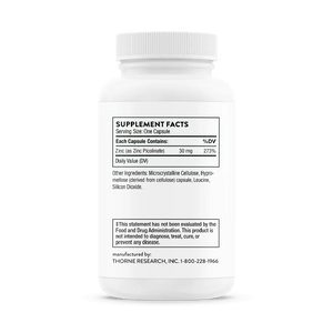Zinc Picolinate 30 mg by Thorne Bottle Supplement Facts