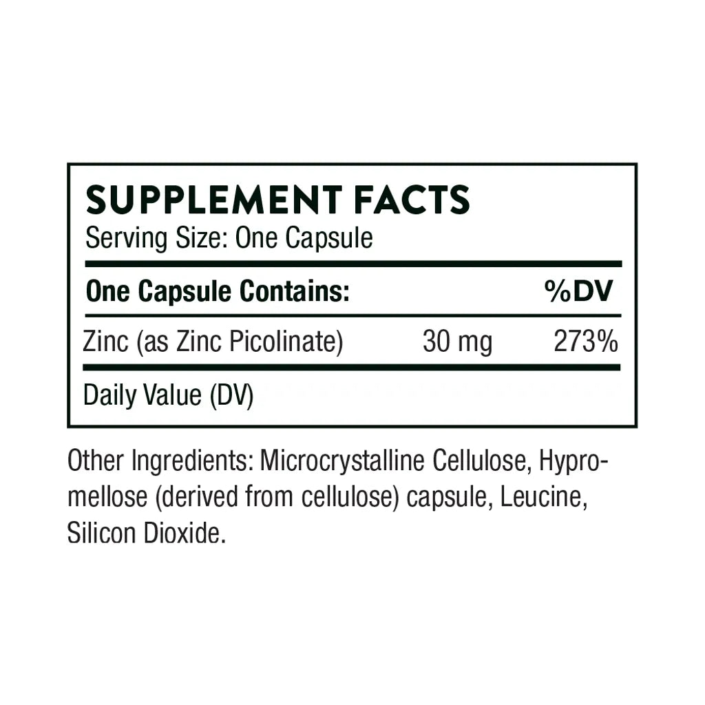 Zinc Picolinate 30 mg by Thorne Supplement Facts